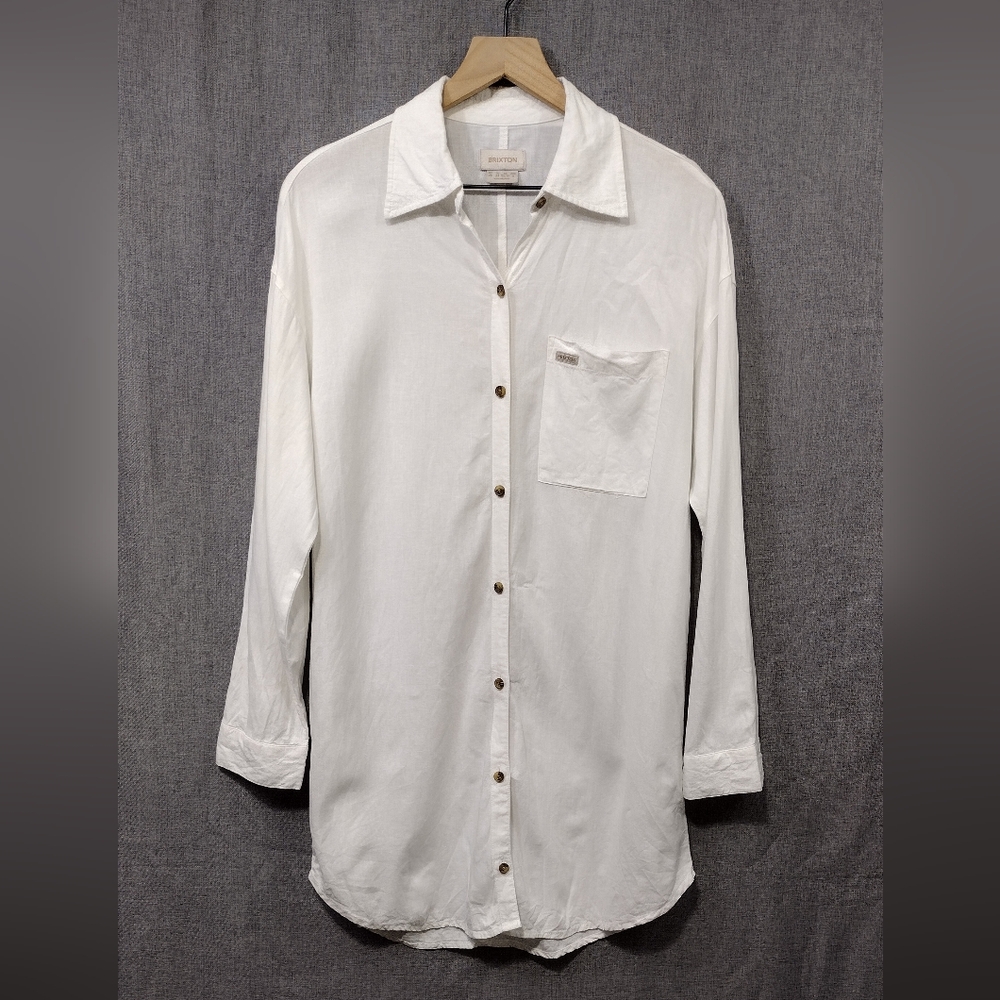 Brixton Linen Blend Button Shirt Womens XS White Casual Comfy Minimalist Retro